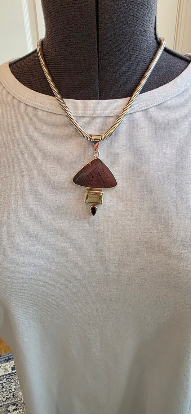 Charles Albert Fine Silver Jasper, Citrine, Garnet Statement Pendant Necklace